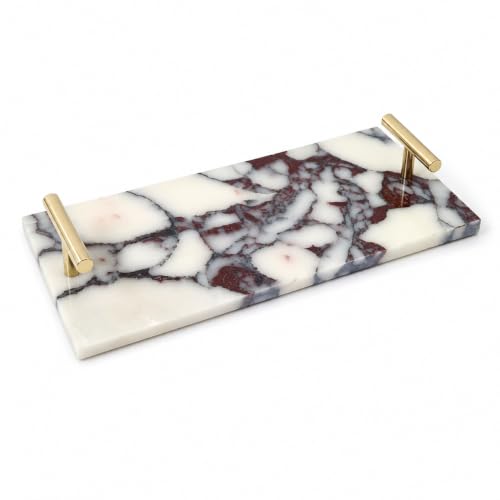 Calacatta Viola Marble Bathroom Tray with Gold Handles, Natural Stone Vanity Organizer for Towels and Essentials (with Handle 30x15cm) - color: With Handle 30x15cm