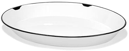 Red Co. Oven Safe Enamelware Metal Classic 16.5” Serving Oval Tray Platter, Distressed White/Black Rim