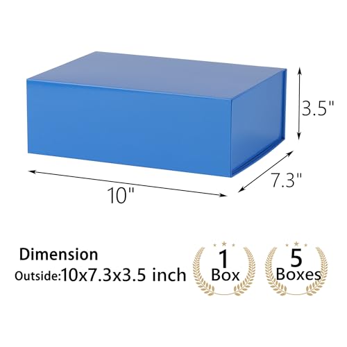 Blue Gift Box,10x7.3x3.5 Gift Boxes With Lids For Presents Includes Ribbon And Diy Printable Sticker Paper,Bridesmaid Proposal Box,Magnetic Gift Box For Birthday,Wedding,Graduation - color: 10x7.3x3.5inch-Blue-Pack 5