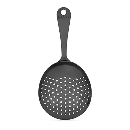 Viski Julep Stainless Steel Cocktail Strainer, Bar Tools, Drinks Spoon for Bartenders and Mixologists, Home or Commercial Use, Professional Metal Barware, Black, 6.75" - color: Black, style: Julep
