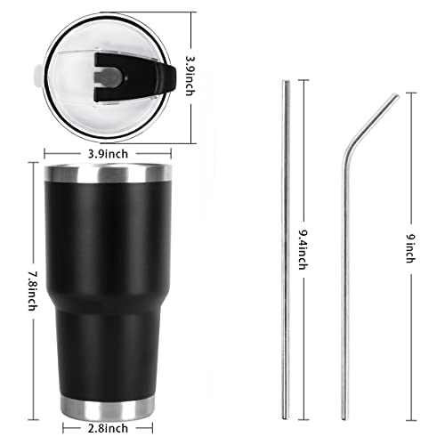 SYACOT 30oz Tumbler Double Wall Stainless Steel Vacuum Insulated Travel Mug with Splash-Proof Lid Metal Straw and Brush - color: Black-30oz