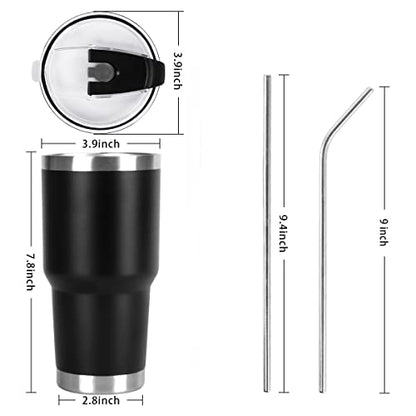 SYACOT 30oz Tumbler Double Wall Stainless Steel Vacuum Insulated Travel Mug with Splash-Proof Lid Metal Straw and Brush - color: Black-30oz
