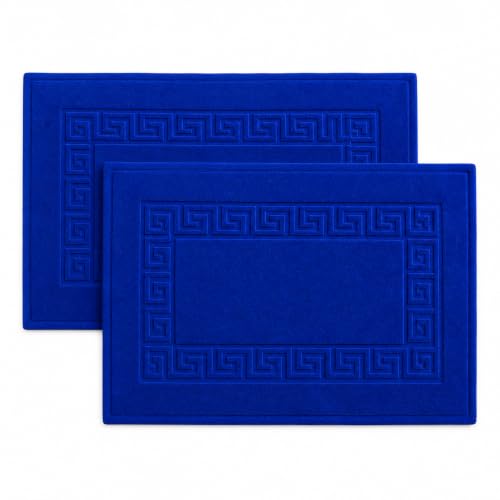 100% Recycle Cotton Bath Mat Cobalt Blue Key Pattern Bath Rug [Not a Bathroom Rug], Soft Absorbent 330 GSM Shower Floor Towel Set, Hotel Spa Quality, Machine Washable (2 Pack) - color: Cobalt Blue