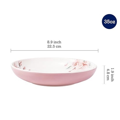 Bico Spring Sakura Pasta Bowls, 35oz Salad Bowl Set of 4, Large Ceramic Serving Dinner Bowls for Soup and Cereal, Microwave and Dishwasher Safe, Gift for Housewarming and Thanksgiving - color: Spring Sakura