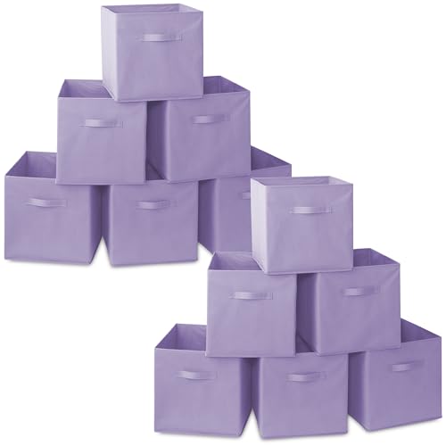 Casafield Set of 12 Collapsible Fabric Cube Storage Bins, Lavender - 13" Foldable Cloth Baskets for Shelves, Cubby Organizers & More - color: Lavender, size: 13" x 13" x 13"