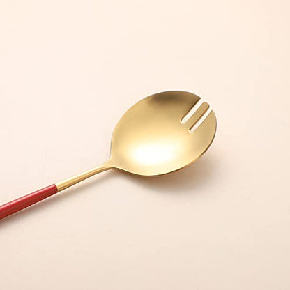 Salad Servers,Spoon and Fork Set 11.41 inch,18/10 Stainless Steel Salad Serving Titanium Plating (Red gold) - color: Red/Gold