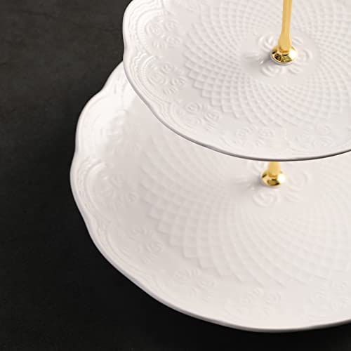 Sweejar 3 Tier Ceramic Cake Stand Wedding, Dessert Cupcake Stand for Tea Party Serving Platter(Rose White) - color: Pure White