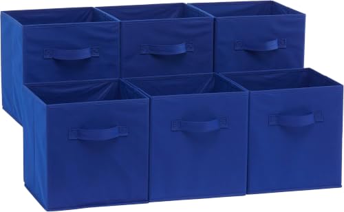 Amazon Basics Collapsible Fabric Storage Bins with Handles, Cube Organizer for Home Organization, 10.5"x10.5"x11", Navy, 6 Count (Pack of 5) - color: Navy, size: 10.5"x10.5"x11" (Pack of 5)