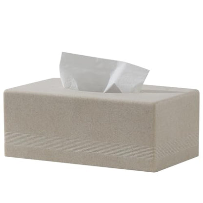 Tissue Box Cover Rectangle, Sandstone Look, Simple Stripe, Beige | Resin, Facial Tissues Holder Covers Rectangular, Paper Holder for Bathroom Kitchen Bedroom Living Room Office Hotel Cafe Bar - color: Beige - Rectangle