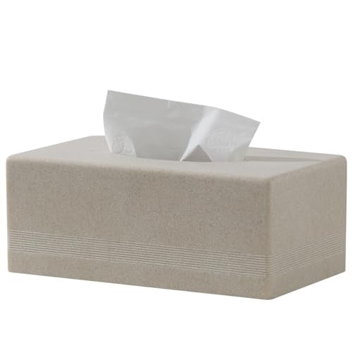 Tissue Box Cover Rectangle, Sandstone Look, Simple Stripe, Beige | Resin, Facial Tissues Holder Covers Rectangular, Paper Holder for Bathroom Kitchen Bedroom Living Room Office Hotel Cafe Bar - color: Beige - Rectangle