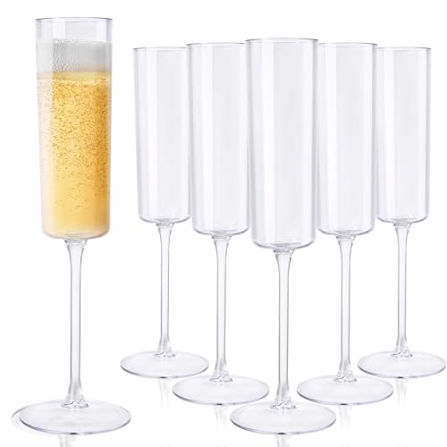 Ciaell 24 Pack Plastic Champagne Flutes for Weddings Birthdays | 6 oz Clear Square Toasting Cups, Heavy Duty Plastic, Champagne Mimosas Wine Cocktails for Anniversaries Parties Bars - color: Clear, size: 6 oz