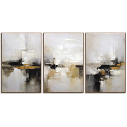 Zessonic Neutral Abstract Landscape 3D Textured Modern Wall Art,24"x36"x3 | Black and Brown Grunge Mid Century Wabi Sabi Art Print Canvas Set for Home Office Living Room Bedroom Hallway, Ready to Hang - color: Neutral Abstract, size: 24" x 36"x3 Panels
