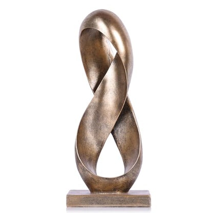 14.6" Tall Abstract Bronze-Finish Knot Sculpture, Modern Resin Infinity Loop Statue, Modern Tabletop Decor for Coffee Table, Bookshelf, Mantel, Entryway, Living Room Office Accent Centerpiece