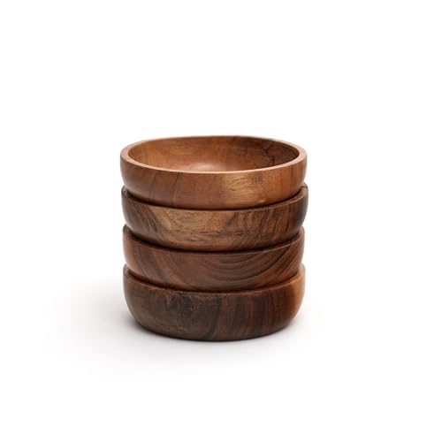Acacia Wood Bowls - 4.75-inch Brown Wooden Bowls, 400 cubic cm (0.40 liters) Each, Set of 4 - size: 4 Bowls of 4.75-Inch (0.40 Liters)