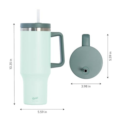 Glad Pioneer Stainless Steel Tumbler with Lid and Straw - Double Walled Insulated Cup with Handle - Leak Resistant & Cup Holder Compatible, Drinks Stay Cold All Day, 40oz, Green - color: Green, size: 40 Ounces