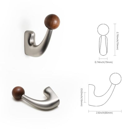 wall-Mounted Light Luxury Coat Hooks, Used for Hanging Coats, Hats, Scarves and Towels, Suitable for Entrance Halls, bathrooms and bedrooms (2, 7110Brushed Nickel + Walnut Wood) - color: 7110Brushed nickel + walnut wood