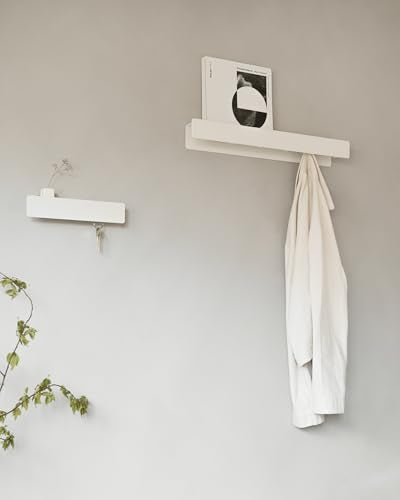 Kazai. Coat Rack Wall Mount 'Kian' | Modern Coat Rack with Hidden Hooks and Shelf | Designer Metal Wall Mounted Clothes Hook | Heavy Duty Entryway Wall Hanger | White - size: 6 Hooks