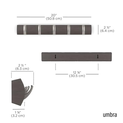 Umbra Flip Coat Rack, Wall Mounted 5-Hook Space Saving, Driftwood/Nickel | Real wood and steel build, retractable hooks fold flat, holds coats bags and scarves, easy install - color: Driftwood/Nickel, size: 5-Hook