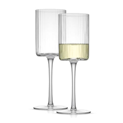 JoyJolt Elle Fluted White Wine Glasses Set of 2, 11.5oz Long Stem Wine Glasses, Unique Stemmed Cocktail Glass, Vintage Style Drinking Glass Set - style: White Wine Glasses