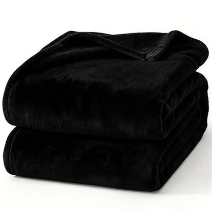 Hansleep Throw Black Fleece Blanket, Soft Flannel Bed Blanket | Fuzzy Cozy Blanket 50x60 Inches, Multi-use for Bed, Sofa, Couch, Travel, Camping, All Season Warm Lightweight Cover - color: Black, size: Throw (50x60 Inches)