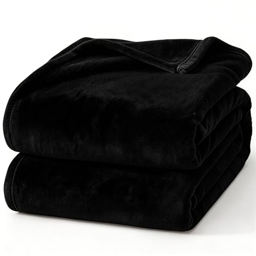 Hansleep Full Black Fleece Blanket, Soft Flannel Bed Blanket | Fuzzy Cozy Blanket 84x90 Inches, Multi-use for Bed, Sofa, Couch, Travel, Camping, All Season Warm Lightweight Cover - color: Black, size: Full (84x90 Inches)