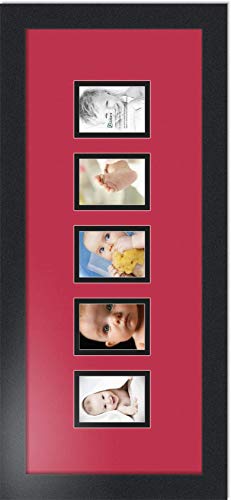 ArtToFrames Collage Photo Frame Double Mat with 5-2.5x3.5 Openings with Satin Black Frame and Rouge mat. - color: Rouge, size: 2.5x3.5