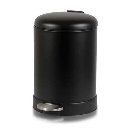 Glad Small Trash Can, 1.2 Gallon | Round Stainless Steel Garbage Bin with Soft Close Lid & Step Foot Pedal | Black Metal Waste Basket with Removable Inner Bucket, Matte Black - color: Black