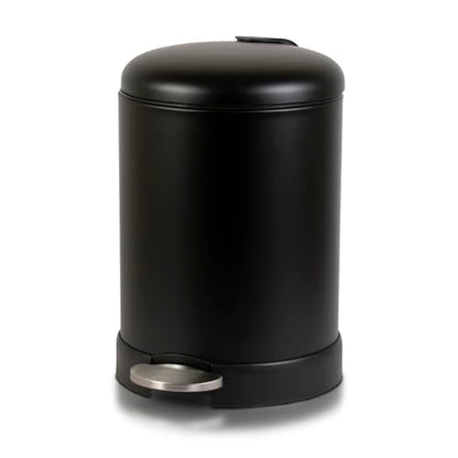 Glad Small Trash Can, 1.2 Gallon | Round Stainless Steel Garbage Bin with Soft Close Lid & Step Foot Pedal | Black Metal Waste Basket with Removable Inner Bucket, Matte Black - color: Black