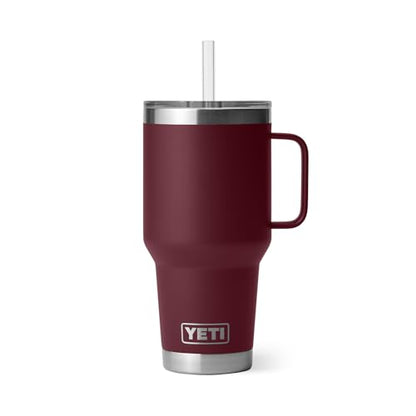 YETI Rambler 35 oz Tumbler with Handle and Straw Lid, Travel Mug Water Tumbler, Vacuum Insulated Cup with Handle, Stainless Steel, Wild Vine Red - color: Wild Vine Red, style: 35oz