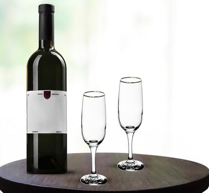 Elegant Flute Stemware, 8 Ounce - Set of 12, Champagne Glass with Gold Rim - Crystal Clear Drinking Glass for Red Wine, Cocktails and Other Beverages - For Home and Bar