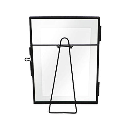 Isaac Jacobs 5x7 Black Vertical Metal Floating Photo Frame, Locket Closure | Modern Style Brass and Glass, Metal Floating Desk Photo Frame (Vertical), with Locket Closure, Art, Mementos & Keepsakes - size: 5x7