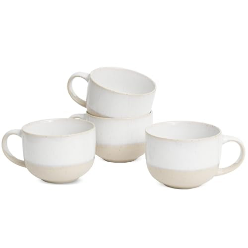 Bosmarlin Ceramic Coffee Mug Set of 4, 16 Oz, Coffee Cups with Big Handle, Microwave and Dishwasher Safe (White) - color: White