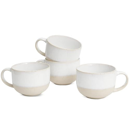 Bosmarlin Ceramic Coffee Mug Set of 4, 16 Oz, Coffee Cups with Big Handle, Microwave and Dishwasher Safe (White) - color: White