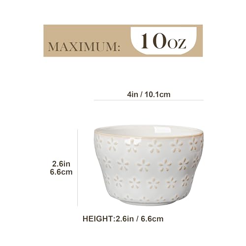 MALACASA Small Dessert Bowls 8 oz, Ice Cream Bowls, Dipping Sauce bowls,Ceramic Bouillon Soup Cups or Certain Side Dishes, Microwave & Dishwasher Safe, Set of 4, Arctic White, Series LYDIA