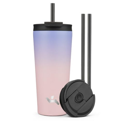 Konokyo 22 oz Insulated Tumbler Water Bottle with Straw Lid, Pastel Sunset | Stainless steel insulated tumbler for coffee, water and iced drinks; spill-proof lid, 2 straws, cup-holder friendly - color: Pastel Sunset, size: 22 Ounces