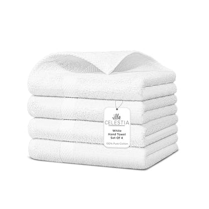 Villa Celestia Cotton Hand Towels Set of 4, 16 x 28, Oeko-TEX Certified, Quick Dry, White - color: White, size: Hand Towel - Pack of 4