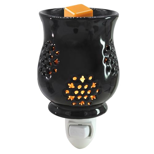 Wall Plug-in Electric Wax Melt Warmer Decorative Ceramic Fragrance Warmer for Scented Candle, Wax Melts, Tarts and Fragrance Oils, Night Light Decor., Flower Pattern, Black - color: Flower Pattern