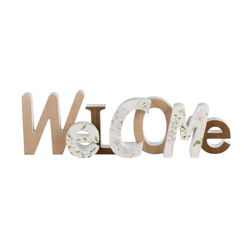 NIKKY HOME Wooden Welcome Sign, Table Signs Freestanding Words Sign | Decorative Cutout Welcome Letters Sign for Home Entryway, Brown - color: Brown