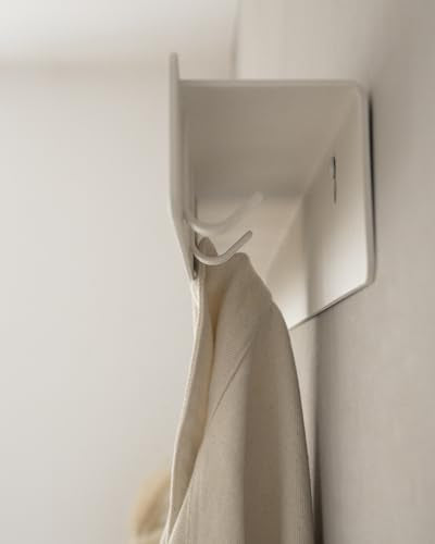 Kazai. Coat Rack Wall Mount 'Kian' | Modern Coat Rack with Hidden Hooks and Shelf | Designer Metal Wall Mounted Clothes Hook | Heavy Duty Entryway Wall Hanger | White - size: 6 Hooks