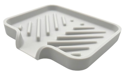 Silicone Soap Dish Tray and Sponge Holder with Drain Chute and Feet | 3-Way Sloped Design | Bathroom and Kitchen Sink Organizer Caddy (Light Grey, 5"x4", 3.5 Ounces) - color: Light Grey, size: 5"x4"