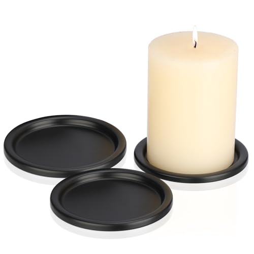 OwnMy 3PCS Iron Candle Holders for Pillar Candles, 3" Metal Candle Plates | Small Round Tealight Holders Black Iron Pillar Candle Trays, Elegant Candle Stand Bases for Wedding Dining Table Centerpieces - color: Black-3pcs