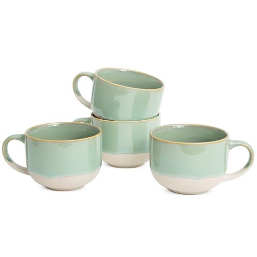 Bosmarlin Ceramic Coffee Mug Set of 4, 16 Oz, Coffee Cups with Big Handle, Microwave and Dishwasher Safe (Light Green) - color: Light Green