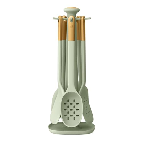6 Piece Silicone Kitchen Utensil Set with Rotating Holder, Heat Resistant Cooking Tools, Nonstick Safe Spatula Spoon Turner Set with Storage Rack (Sage Green) - color: Sage Green