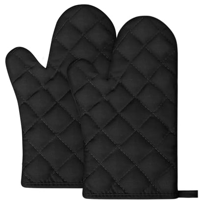 AUAUY 1 Pair Oven Mitts, Heat Resistant BBQ Gloves-Oven Mitts with Recycled Infill Cotton Non-Slip Cooking Gloves for BBQ Kitchen Baking Cooking - Black - color: 1 Pair Oven Mitts-black