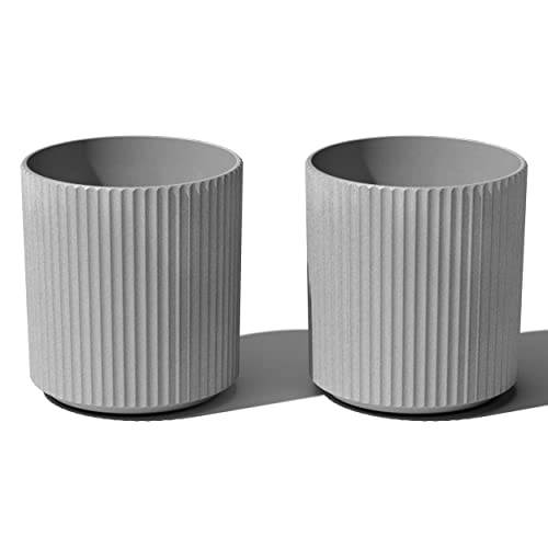 Veradek Demi Series Planter - Large Round Outdoor Planter | Made From a Durable Plastic-Stone Composite With Pre-Drilled Drainage Holes. Modern Porch/Patio Décor - color: Gray, size: 16 inch - 2 Pack