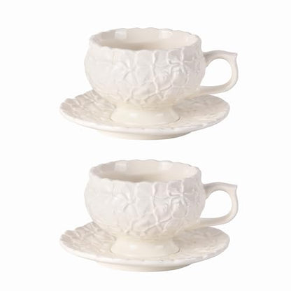 KAMMAK Tea Cups and Saucers Set of 2, 8.5 oz Porcelain Coffee Cups, 560N | Stackable Espresso Mugs, Ceramic Demitasse for Coffee, Cappuccino, Latte, Americano, Tea - size: 7KPSP560N