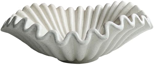 Large Decorative Handmade Bowl Decor, Modern Home Decoration, Fan Shaped Bowl, Ruffle Decor, Stylish Key Bowl for Entry Table, Decorative Fruit Bowl for Kitchen Counter, Light Gray - color: Light Gray, size: 10.5inch