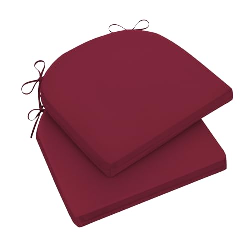 Wellsin Outdoor Chair Cushions for Patio Furniture, 3-Year Color Fastness Patio Chair Cushions Set of 2, Water Resistant Round Corner Outdoor Seat Cushions 17"X16"X2", Burgundy - color: Solid Color/ Burgundy, size: 17"x16"x2"(Pack of 2)