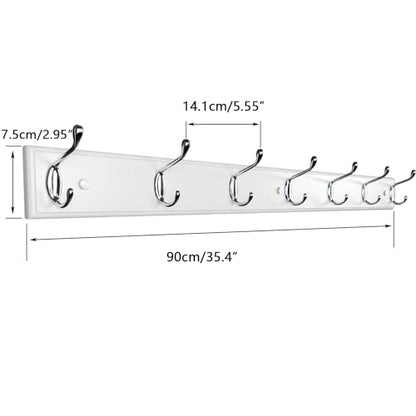 Wooden Wall Mounted Coat Rack – 35 Inch, White with 7 Silver Hooks for Entryway, Hallway, Bedroom - size: Long-35.4in(90cm),7 Silver Hooks, style: Modern