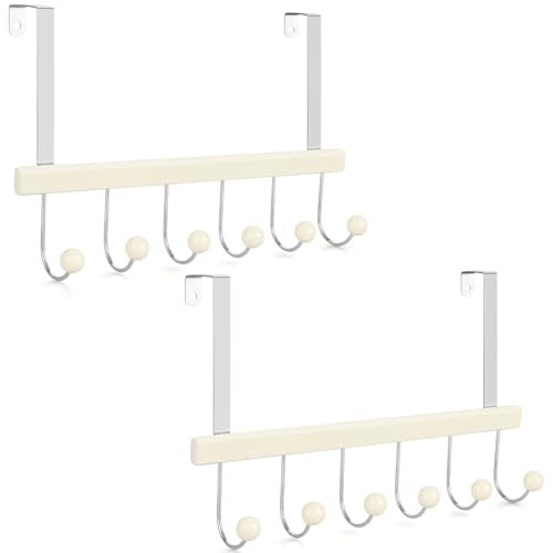 TOPIA HANGER Over The Door Hooks for Hanging, Towel Hooks Towel Racks for Bathroom, Coat Hooks Coat Rack Over The Door Organizer Hanging, Wooden Door Hangers for Coat Towel Hat Purse CT72W - 2 Pack - color: Creamwhite, size: 2 Pack